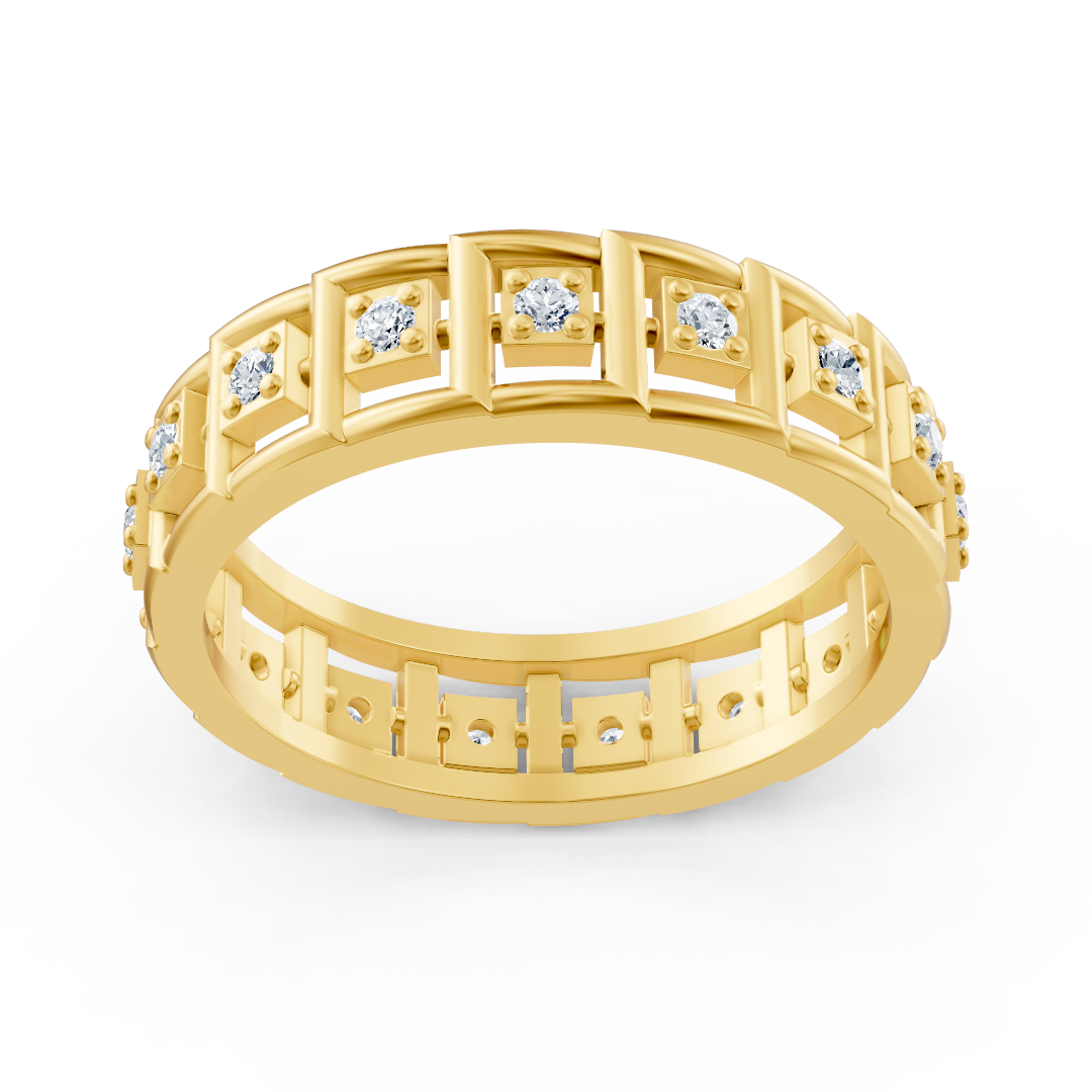 Bague en or jaune avec 17 diamants de laboratoire – Design raffiné en 14K