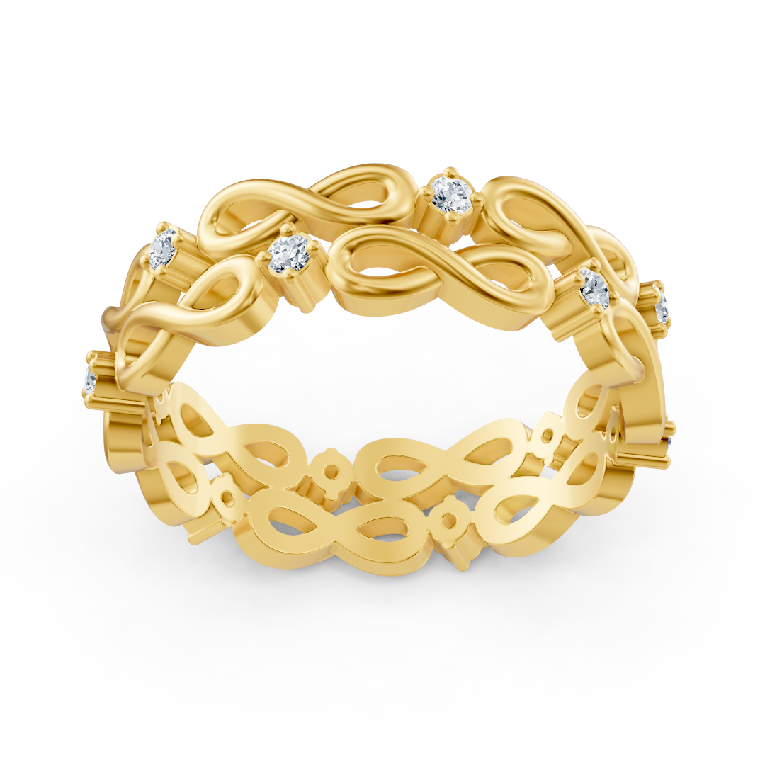 Yellow gold ring with infinity symbols and 12 lab diamonds – 14K