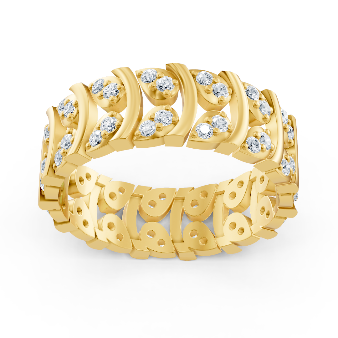 Gelbgold-Ring mit 60 Labordiamanten in geschwungenem Design - 14K - hochwertiger Schmuck von Rosy Lab Diamonds