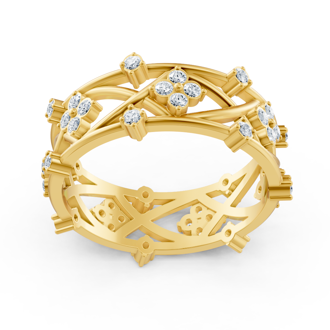 خاتم مزين بنقوش زهرية من ذهب أصفر عيار 14 قيراطًا مع 42 ماسة مخبرية - مجوهرات فاخرة من Rosy Lab Diamonds