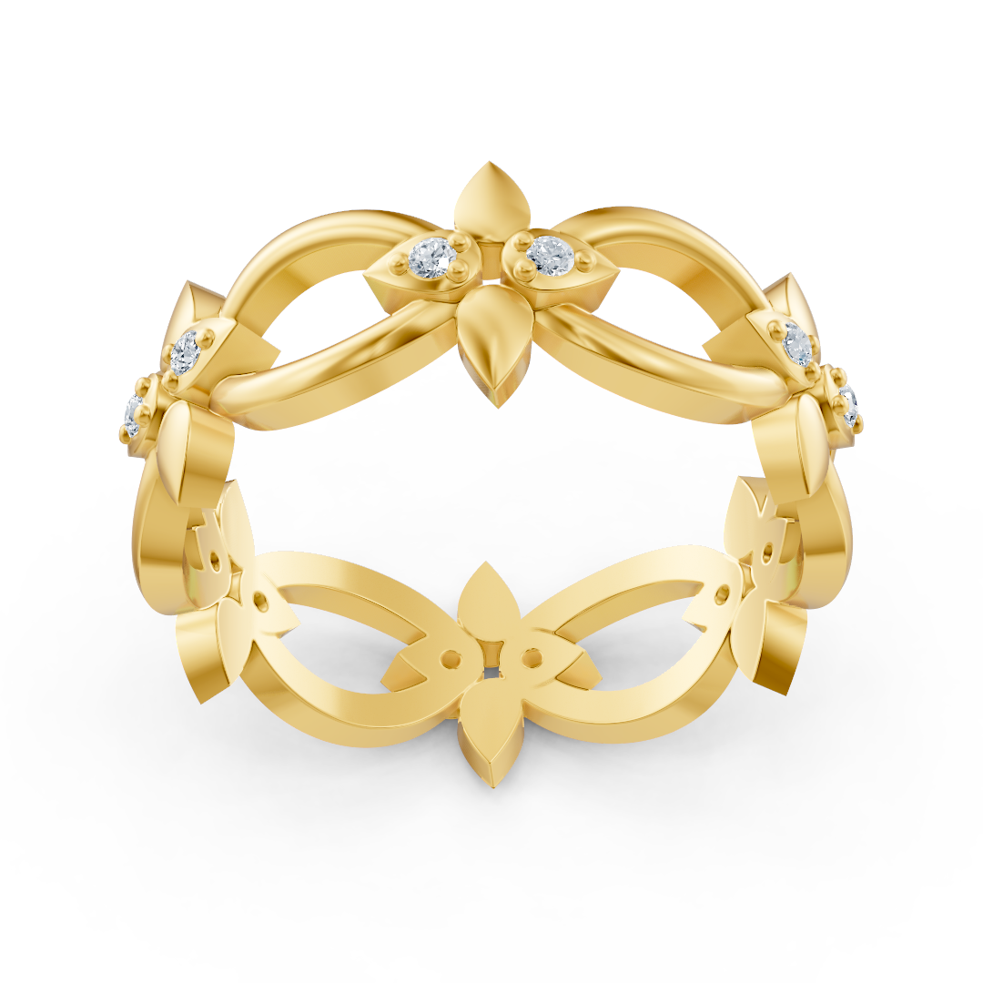 Floral ring made of 14K Yellow Gold with 12 lab-grown diamonds – high-quality Jewelry from Rosy Lab Diamonds