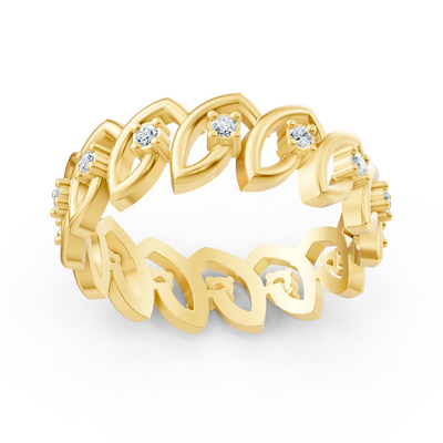 Solitaire yellow gold ring made of 14K with 14 lab diamonds in leaf shape