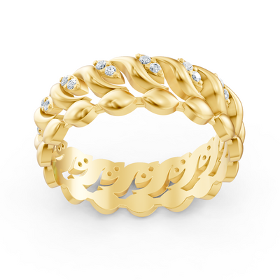 Bague à volutes de feuilles en or jaune 14 carats avec diamants de laboratoire