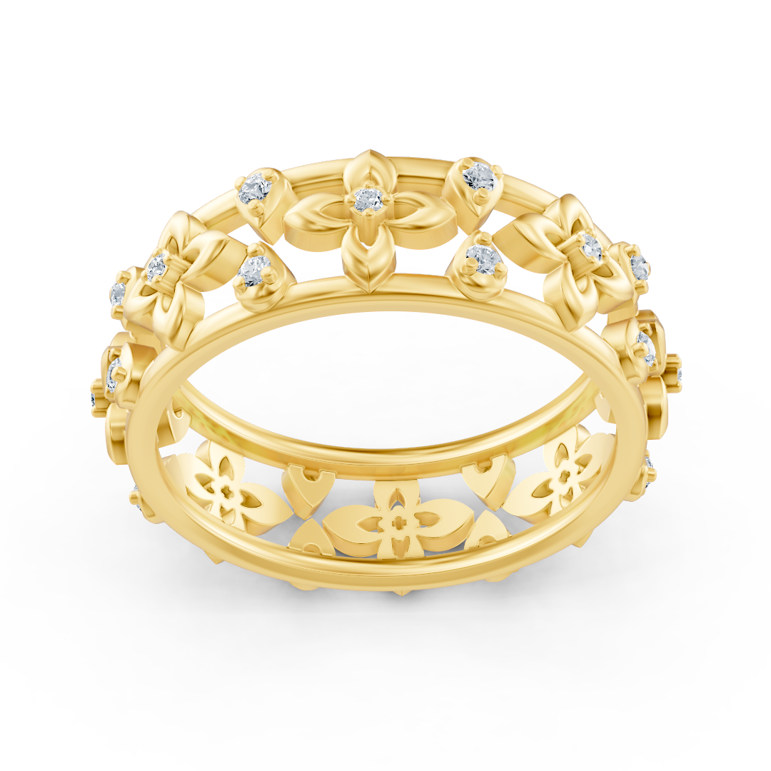 Blumen-Diamantring aus 14K Gelbgold mit Labordiamanten