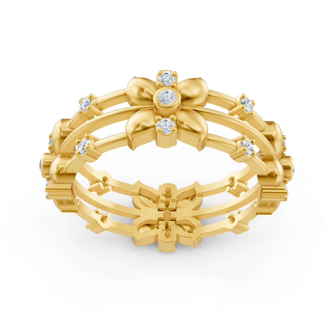 Bague à motif floral en or jaune avec diamants de laboratoire – bijoux haut de gamme de Rosy Lab Diamonds
