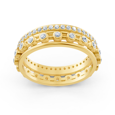 Yellow gold double band ring with lab diamonds