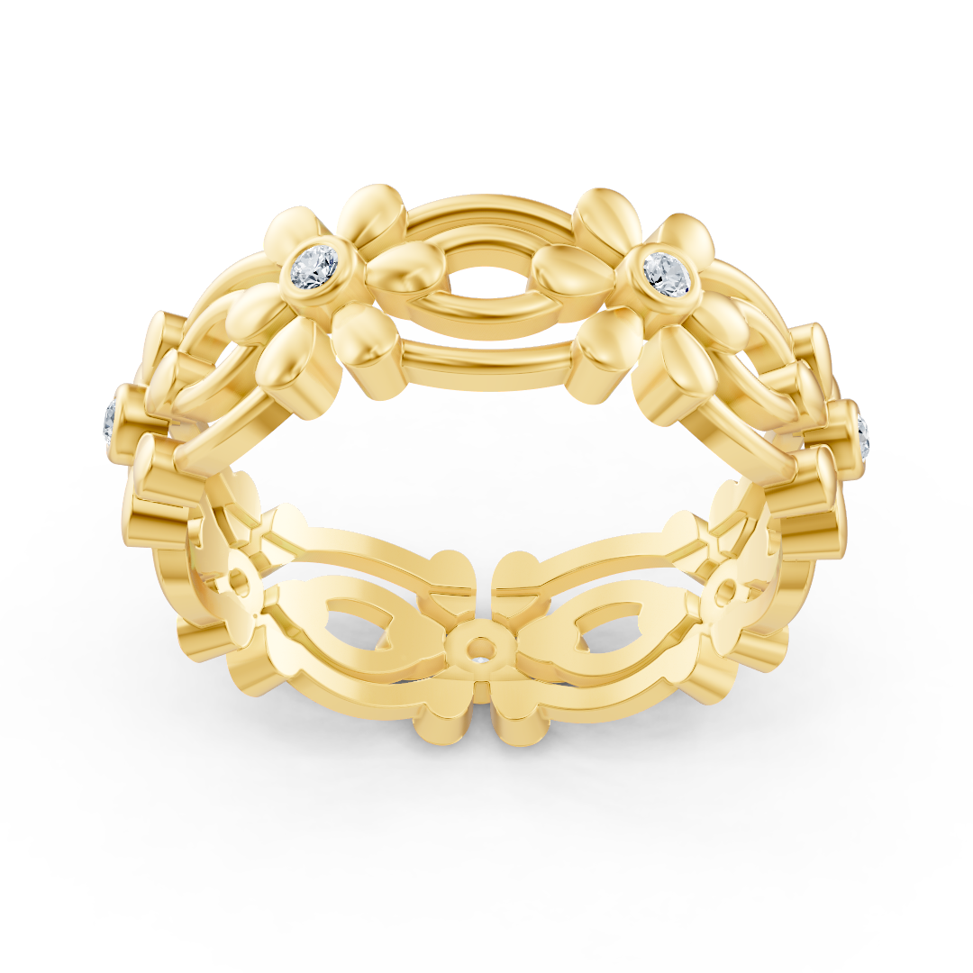 Yellow gold flower ring with lab diamonds
