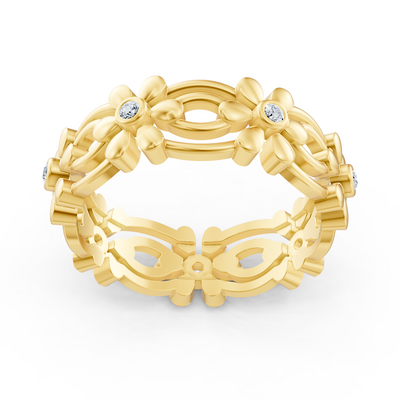 Yellow gold flower ring with lab diamonds
