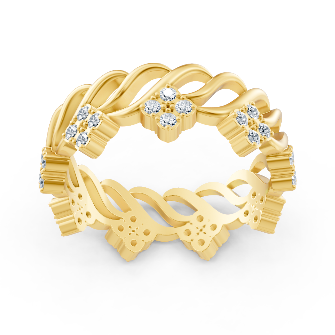 Bague en or jaune avec une structure ondulée florale et des diamants de laboratoire – Bijoux haut de gamme de Rosy Lab Diamonds