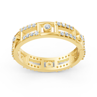 Yellow gold ring with lab diamonds and geometric pattern