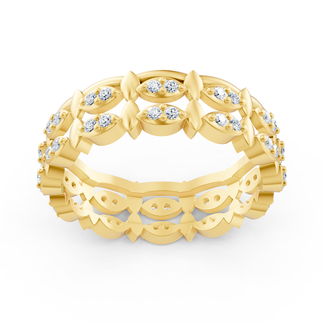 Yellow gold ring with marquise-shaped elements and lab diamonds