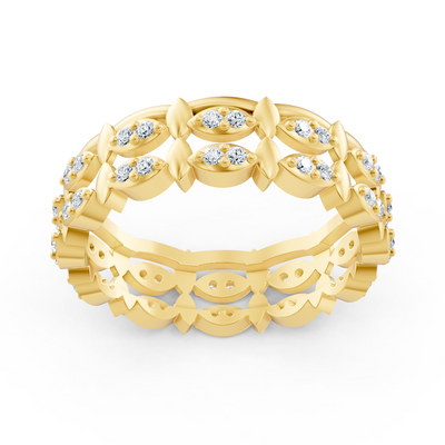 Yellow gold ring with marquise-shaped elements and lab diamonds