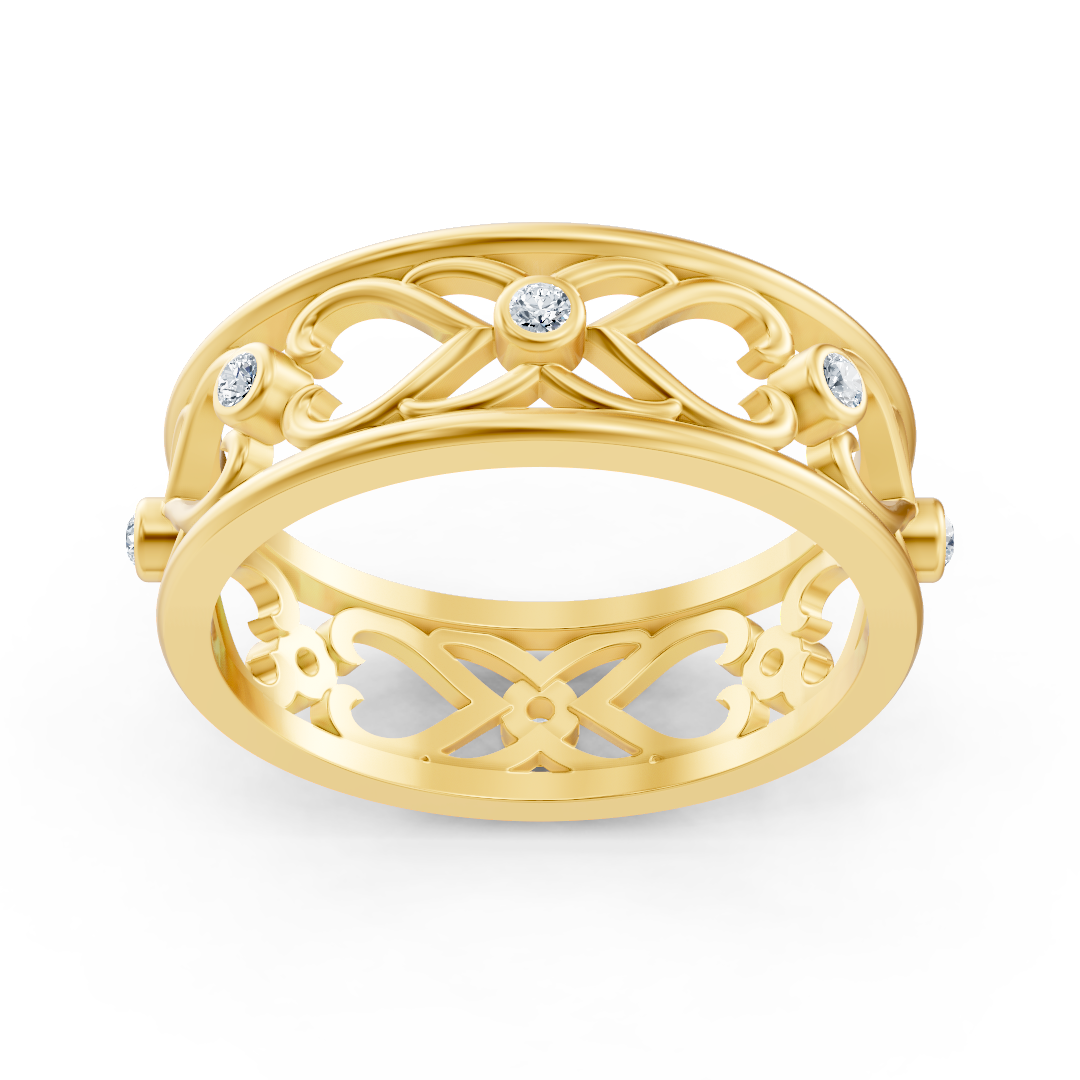 Yellow gold ring with heart ornaments and lab diamonds