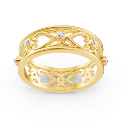 Yellow gold ring with heart ornaments and lab diamonds