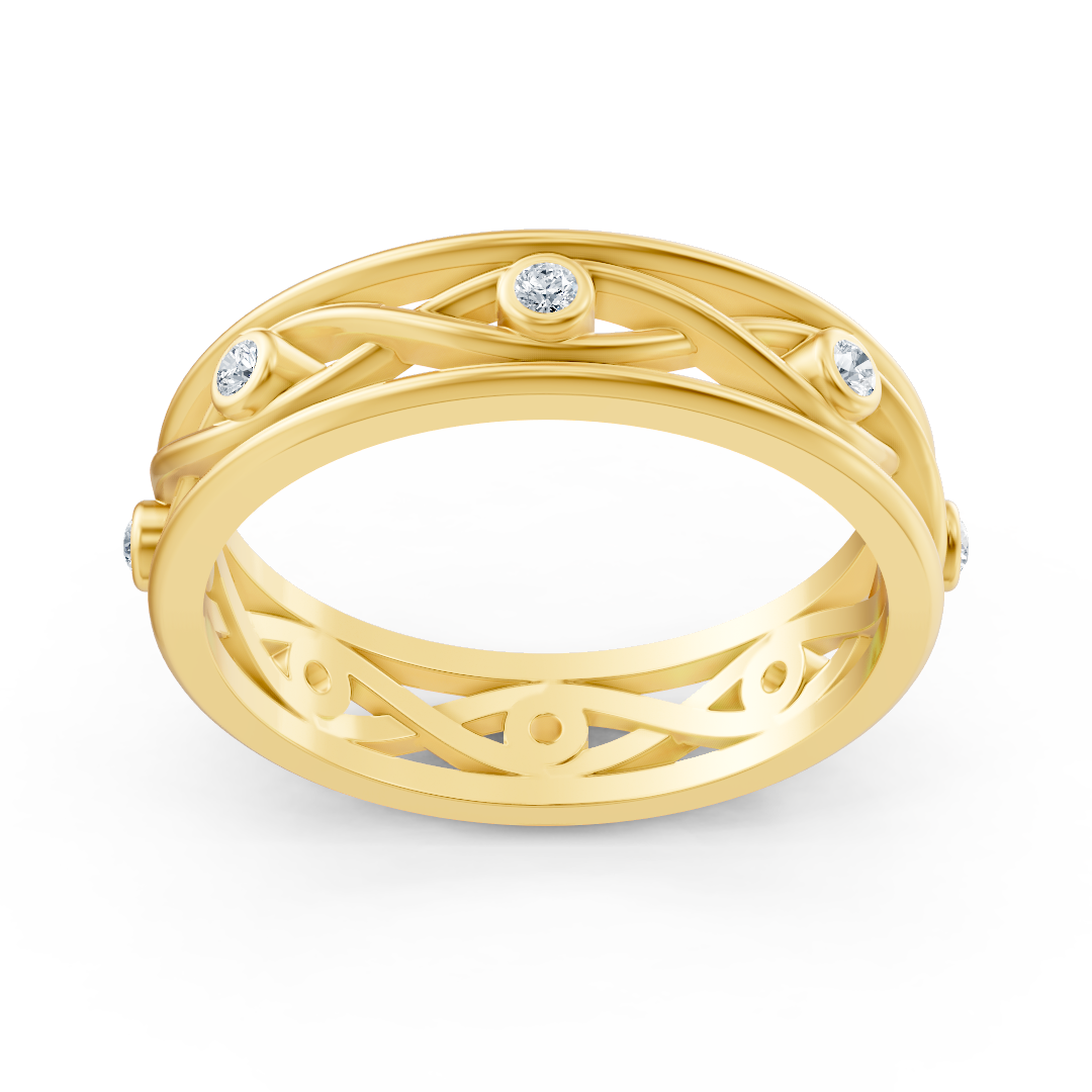 Braided pattern ring with lab diamonds in yellow gold