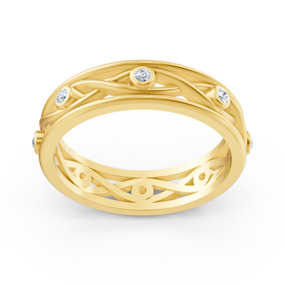 Braided pattern ring with lab diamonds in yellow gold