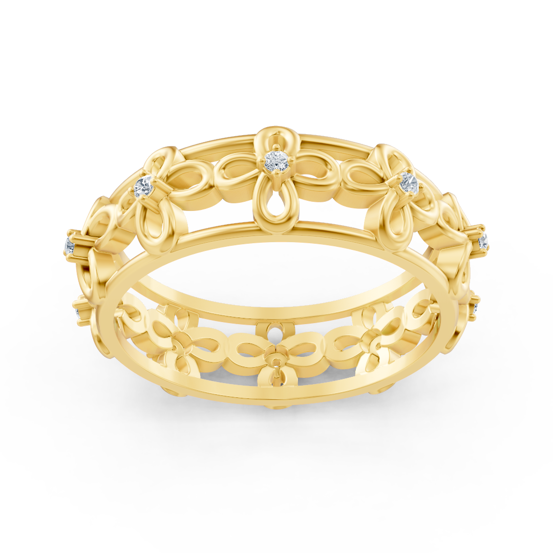 Yellow gold flower ring with lab diamonds