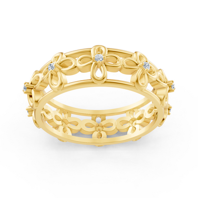 Yellow gold flower ring with lab diamonds