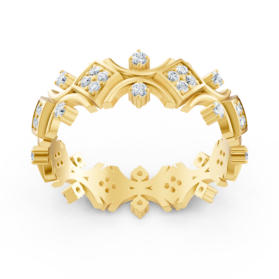 Extravagant yellow gold ring with pavé- and prong-set lab-grown diamonds – high-quality Jewelry by Rosy Lab Diamonds