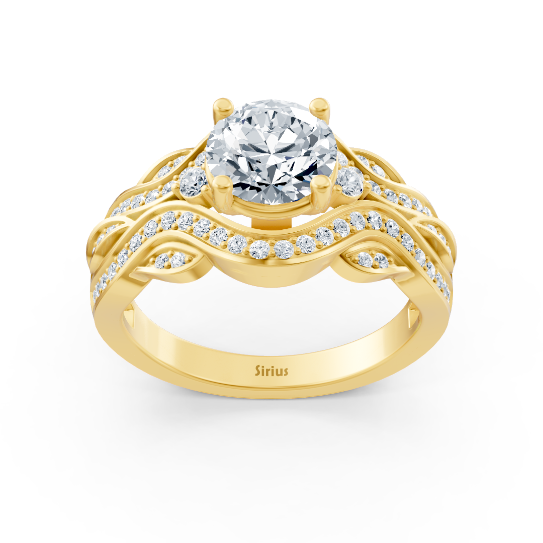 Yellow gold diamond engagement ring "Romantic leaves"
