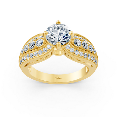 Bague ancienne en or jaune avec diamant de laboratoire et topazes blanches