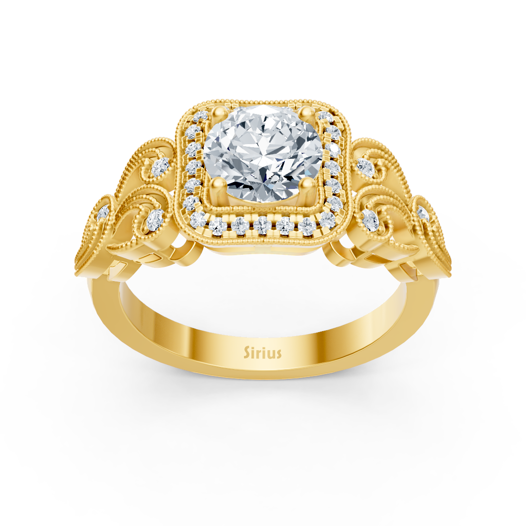 Verschnörkelter Diamantring aus Gelbgold mit Topas – 14K Schmuckstück