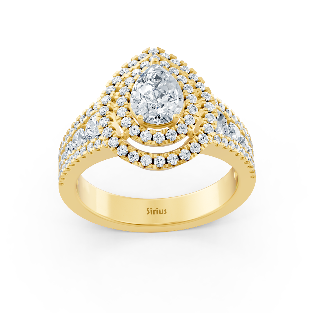 Radiant yellow gold ring with white topaz and lab-grown diamonds in pear cut