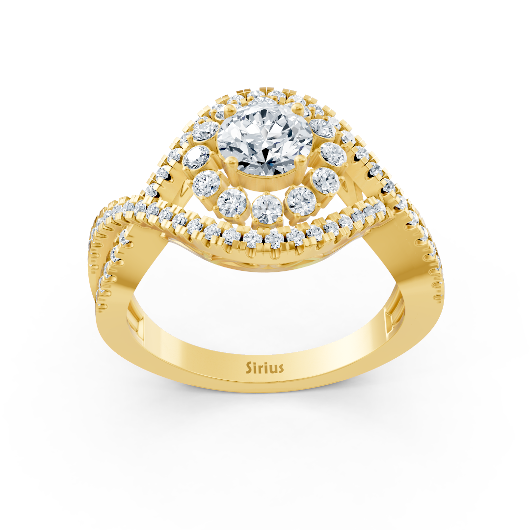 X tasarımlı ve laboratuvarda yetiştirilmiş elmaslı Sarı Altın yüzük - Işıltılı ve Zarif - Rosy Lab Diamonds’tan yüksek kaliteli Mücevher