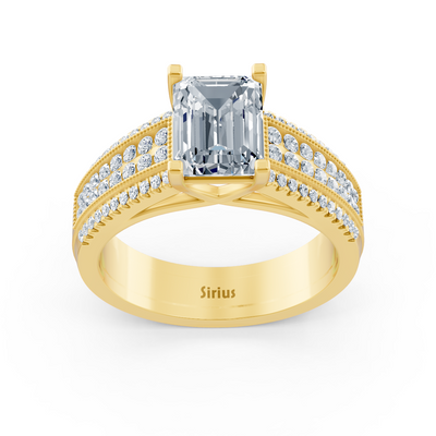 Gelbgold-Ring mit Oktagon-Weißtopas & laborgezüchteten Diamanten – Breite Pavé-Schiene