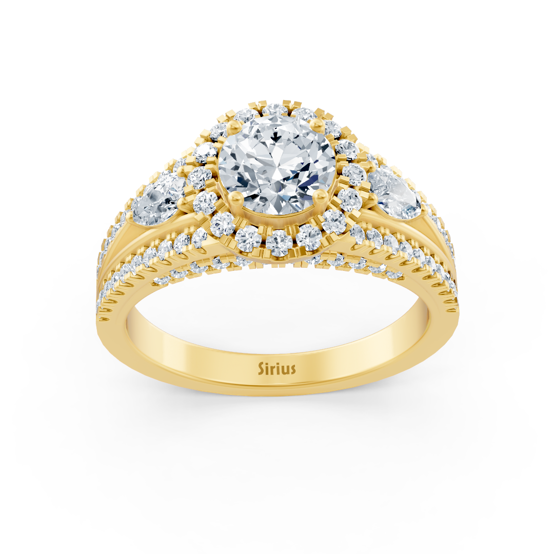 Bague en Or Jaune avec topaze blanche et diamants de laboratoire – sertissage triple – Bijoux haut de gamme de Rosy Lab Diamonds