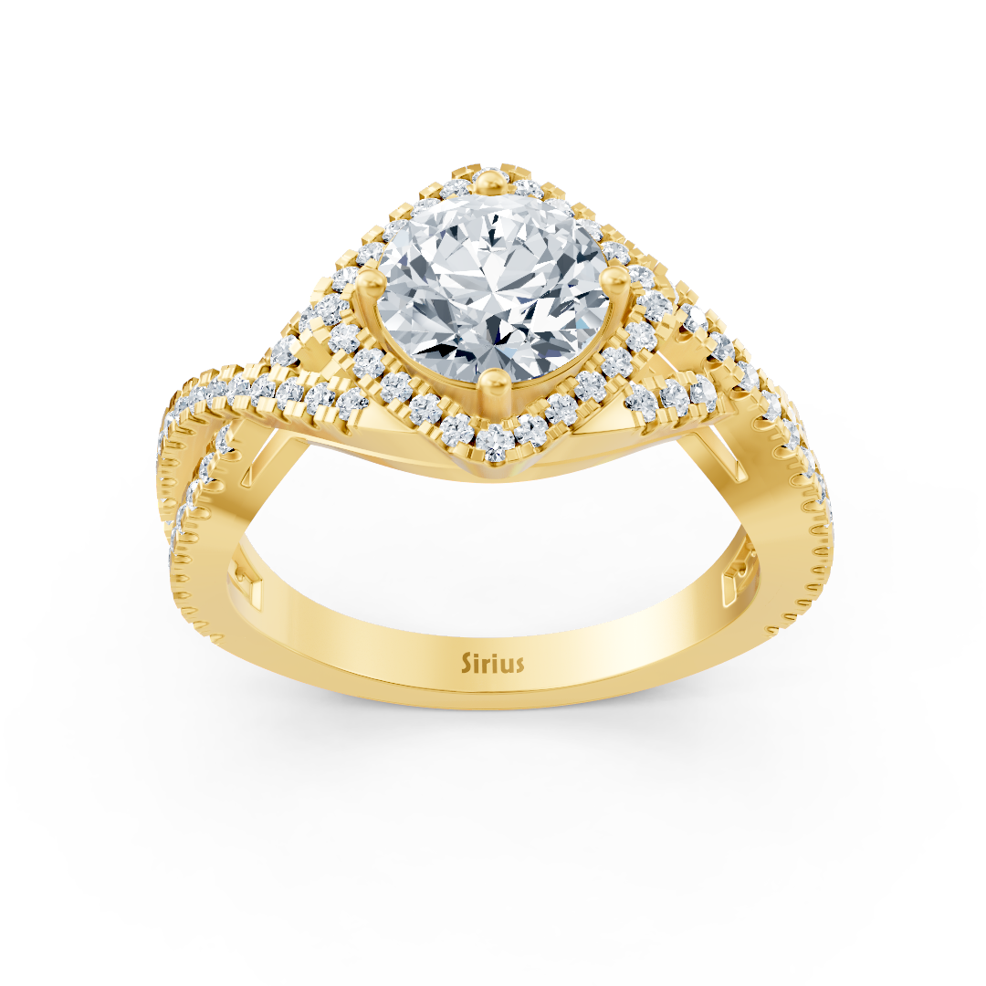 Elegant yellow gold ring with white topaz and diamonds – high-quality Jewelry by Rosy Lab Diamonds