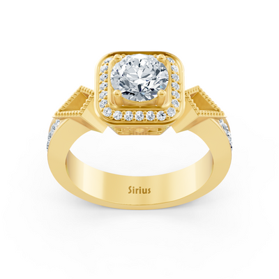 Stylish yellow gold ring with diamond and architectural design
