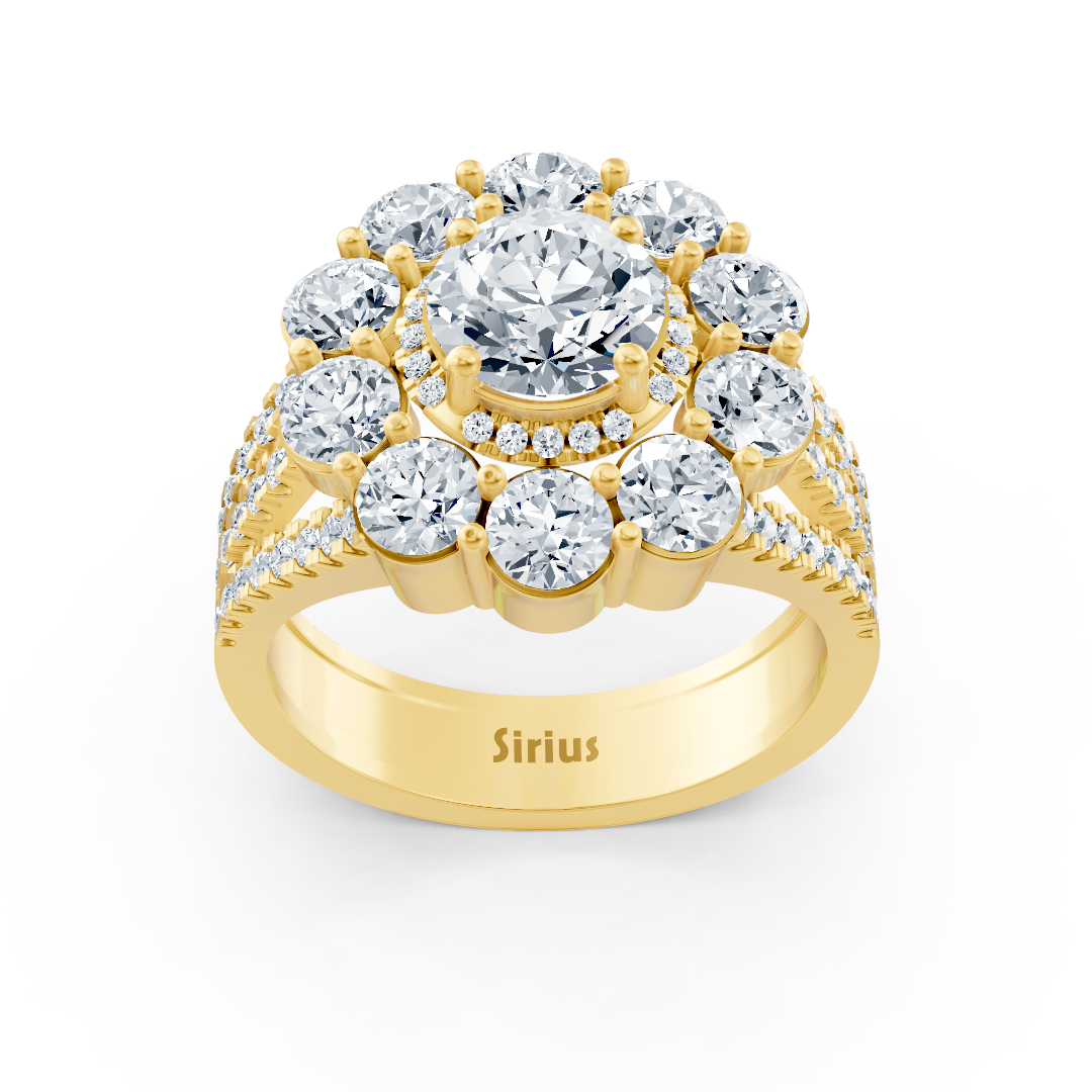 Blütenring aus Gelbgold mit Weißtopas und Diamanten