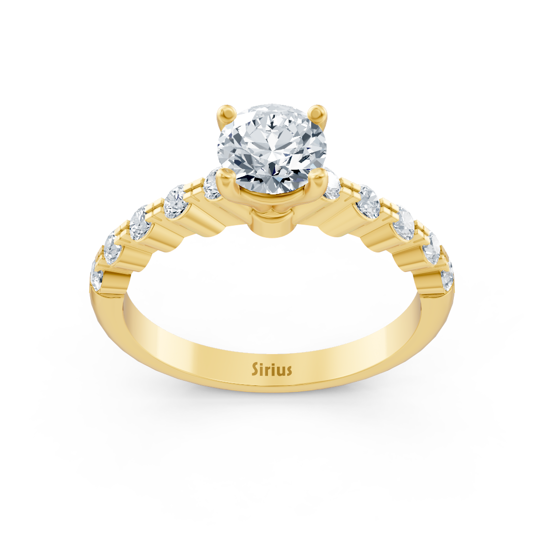 Radiant yellow gold ring with graduated lab diamonds
