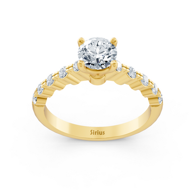 Radiant yellow gold ring with graduated lab diamonds