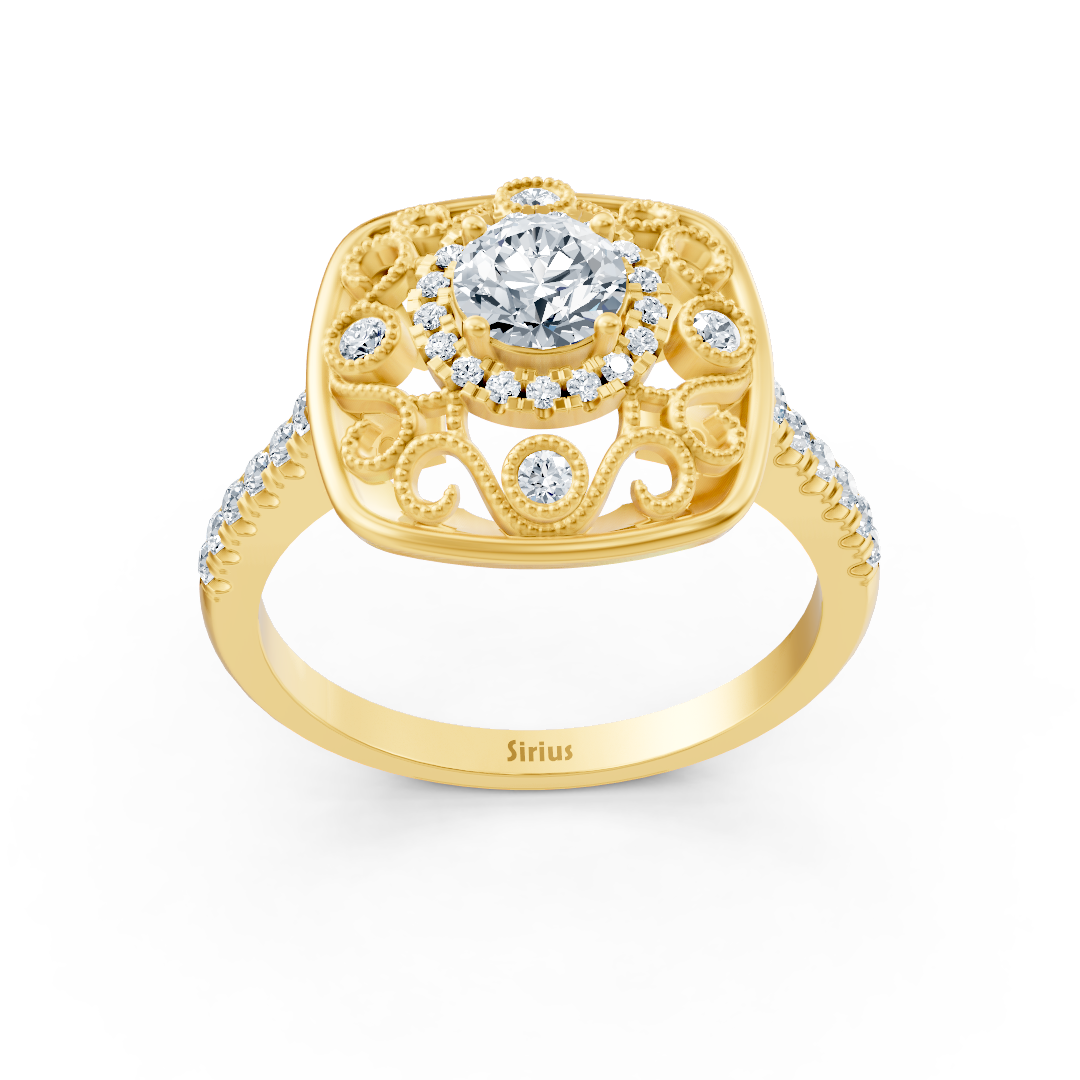 خاتم من ذهب أصفر بتصميم فني وألماس مُصنَّع في المختبر - مجوهرات فاخرة من Rosy Lab Diamonds