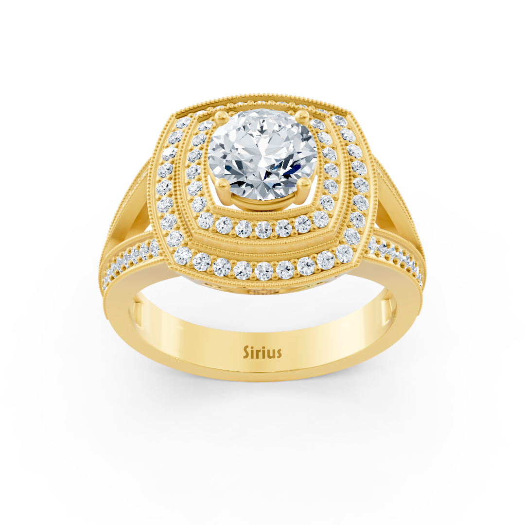 Magnifique bague halo en Or Jaune avec topaze blanche et diamants de laboratoire – Bijoux haut de gamme de Rosy Lab Diamonds