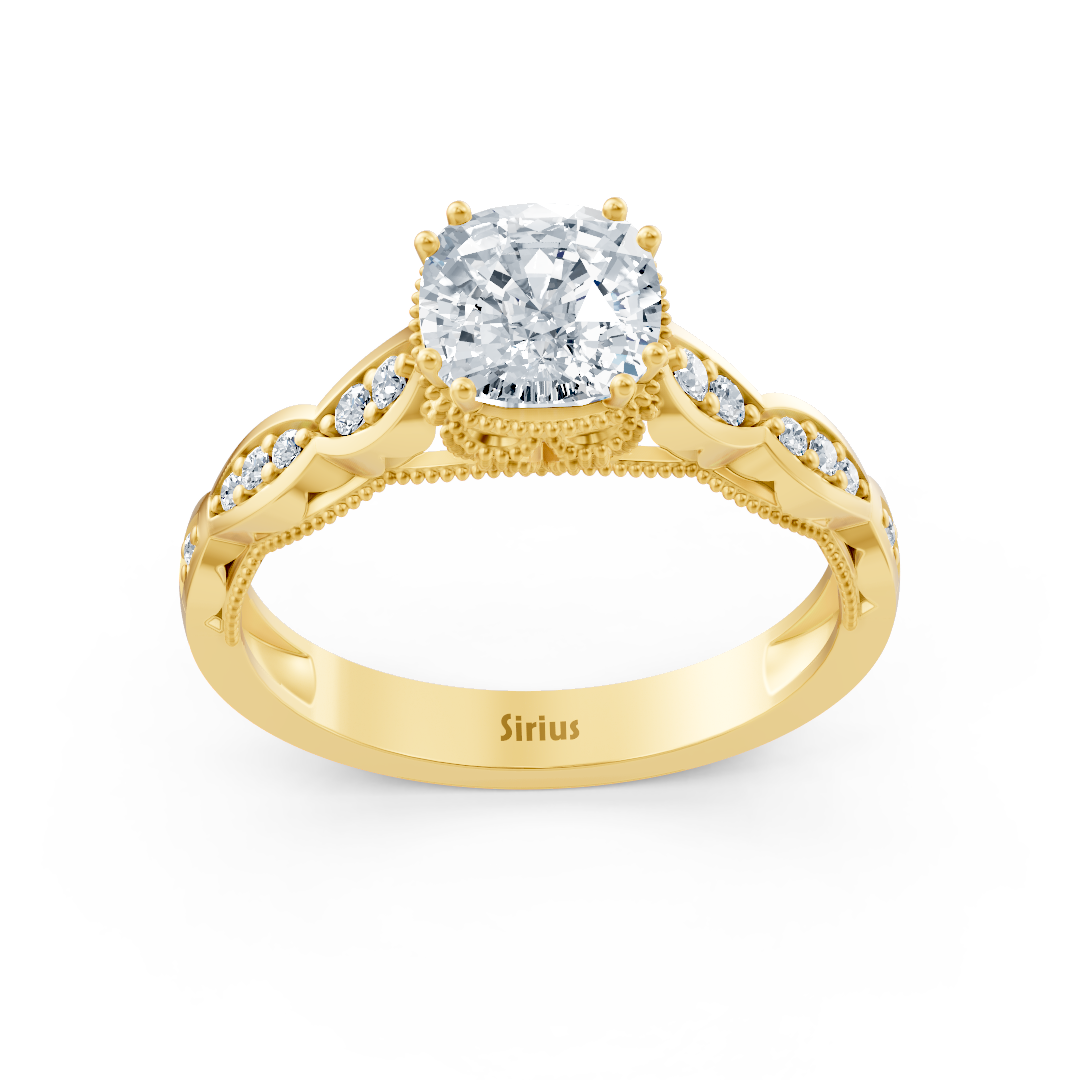 Gelbgold-Ring mit Cushion-Weißtopas und verspieltem Diamantbesatz - hochwertiger Schmuck von Rosy Lab Diamonds
