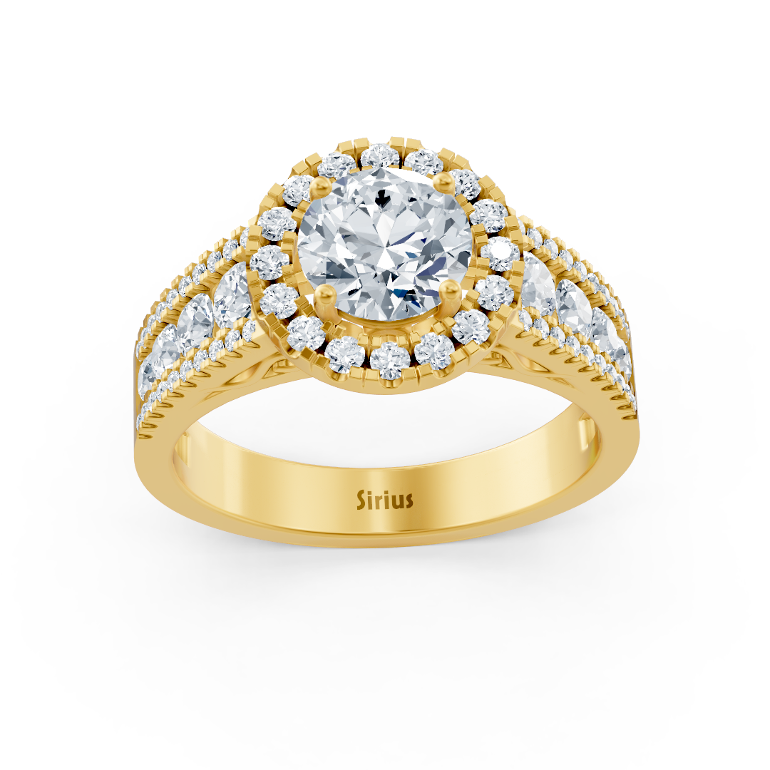 Gelbgold-Halo-Ring mit 7 mm Weißtopas & Pavé-Diamanten - hochwertiger Schmuck von Rosy Lab Diamonds