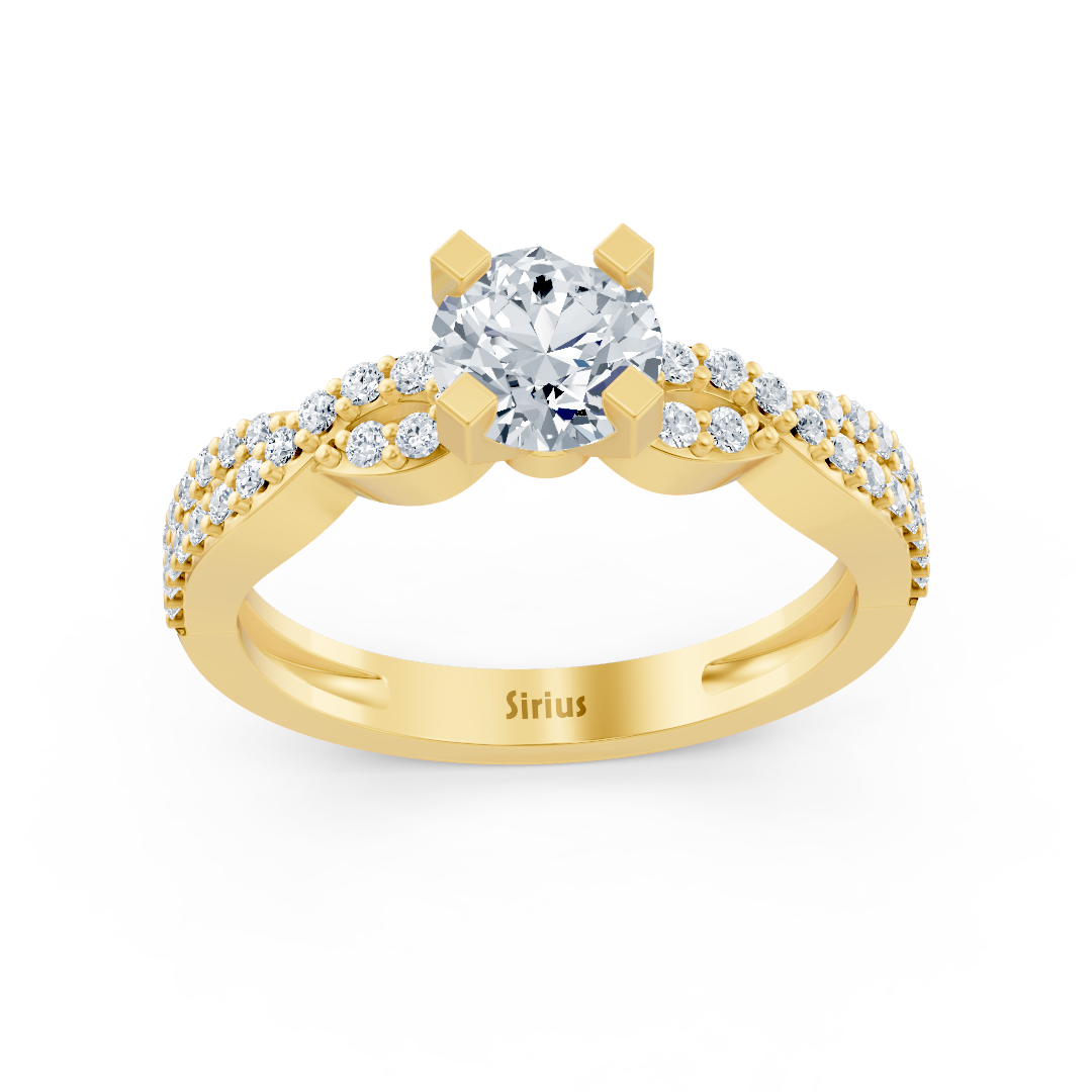 Classic yellow gold ring with round diamond & white topaz