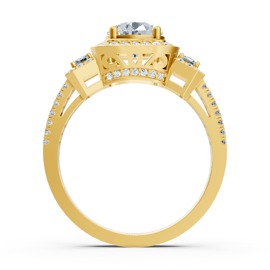 Bague luxueuse en or jaune avec diamant rond & topaze taille émeraude