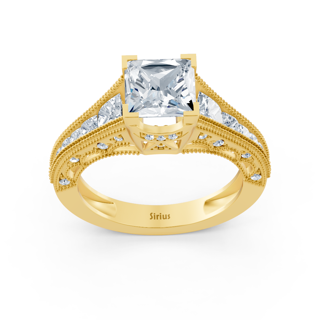 Opulent yellow gold ring with lab-grown diamonds & white Topaz - high-quality Jewelry from Rosy Lab Diamonds