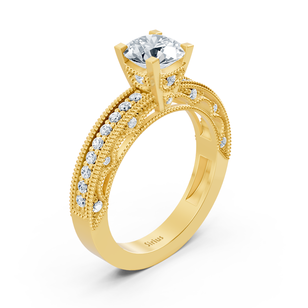 14k yellow gold round cut diamond ring