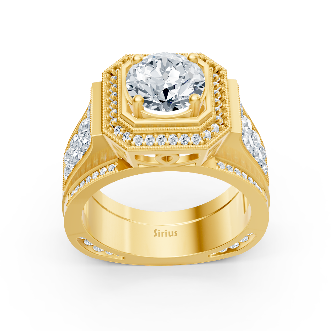 خاتم رجالي مهيب مرصّع بألماس مختبري من ذهب أصفر - مجوهرات فاخرة من Rosy Lab Diamonds