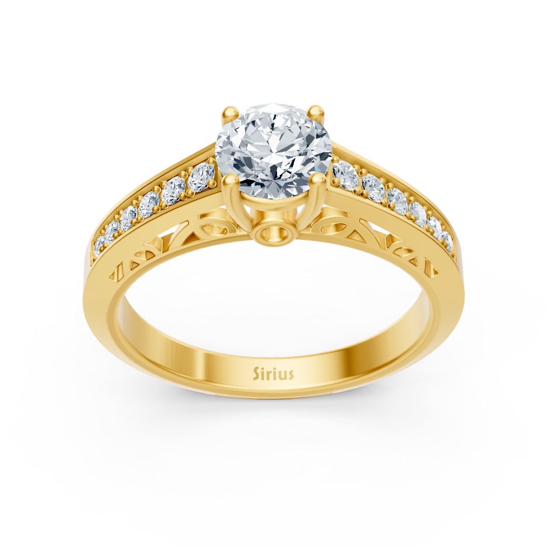 Birgie anneau diamant serti canal en or jaune avec taille ronde