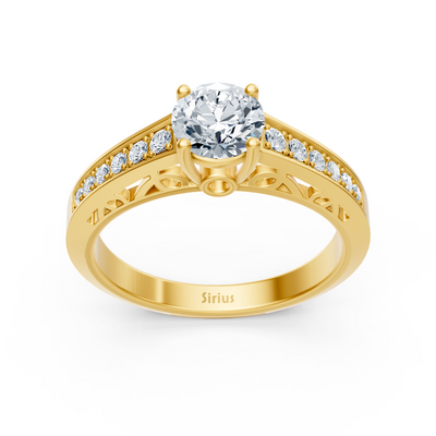 Birgie anneau diamant serti canal en or jaune avec taille ronde