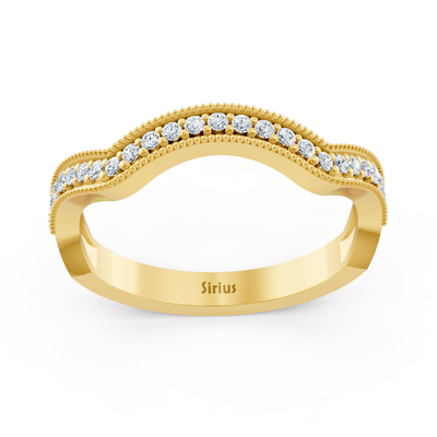Wavy yellow gold ring with pavé-set lab diamonds