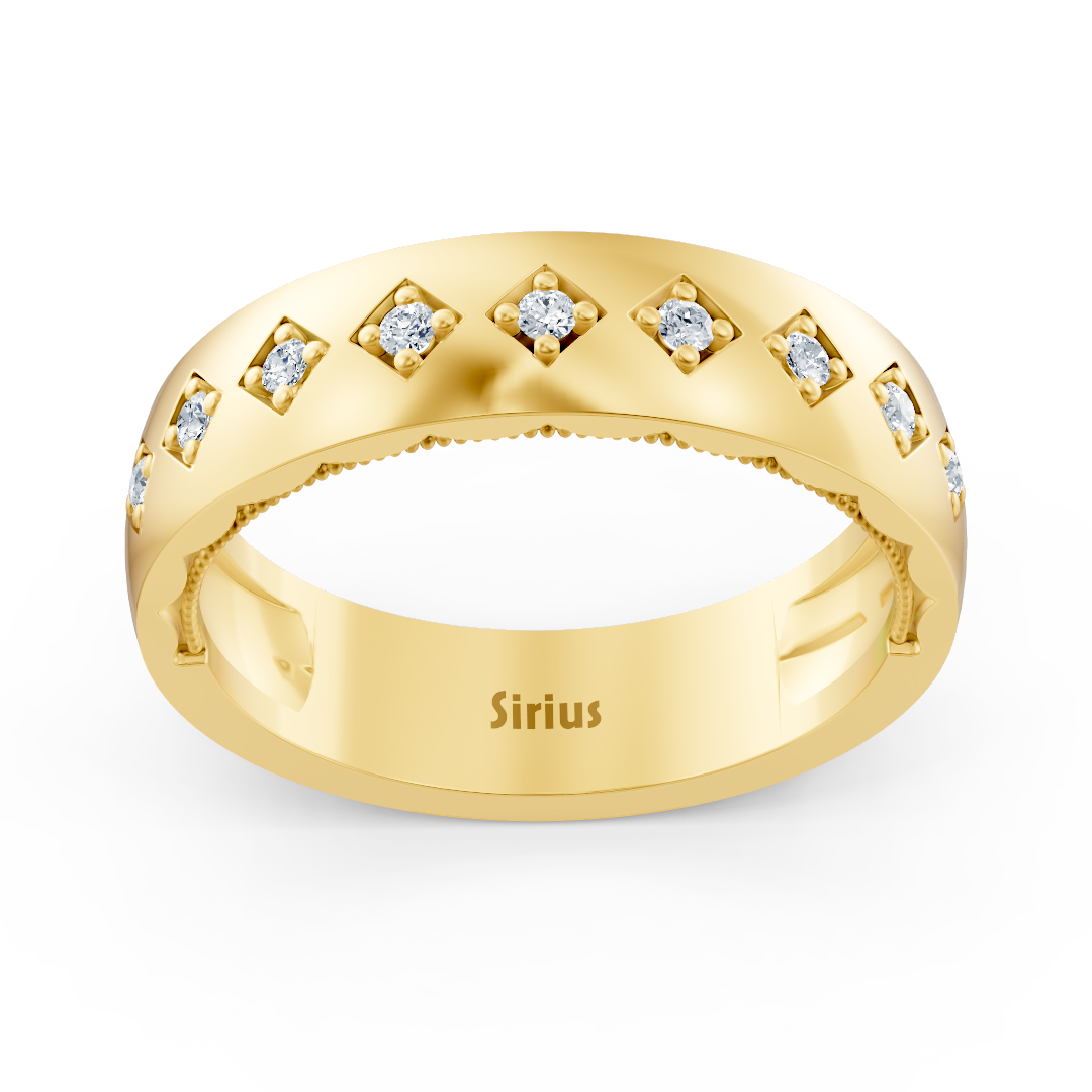 Bague en or jaune avec sertissage carré et diamants de laboratoire - bijoux de qualité supérieure de Rosy Lab Diamonds