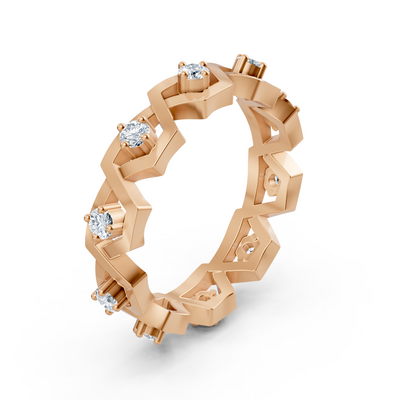 Bague en or rose 14K avec 35 diamants de laboratoire en sertissage griffes