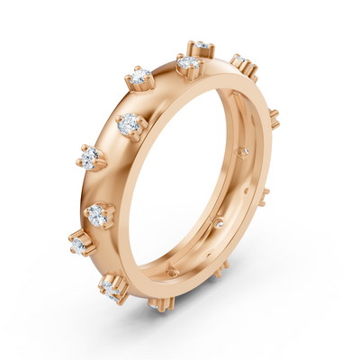 Bague en or rose 14K avec 18 diamants de laboratoire en sertissage griffes